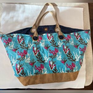 Peter Millar Vibrant Blue and Tan Tote